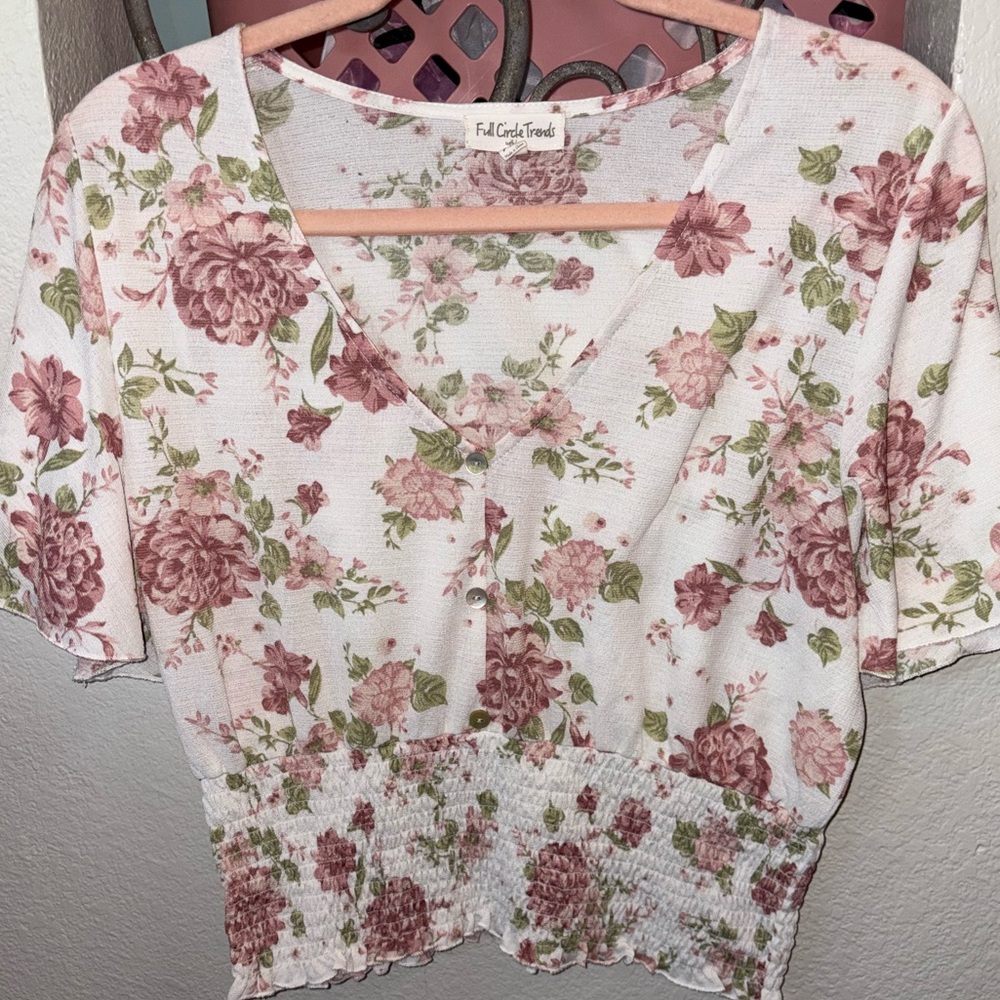Floral V-Neck Crop Top by Full Circle Trends
